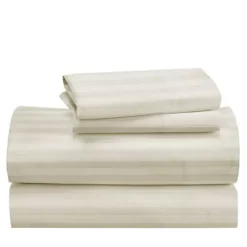 California Design Den Cooling 500 Thread Count Deep Pocket Striped Sheet Set - 100% Cotton Sateen -Bedding Shop 7871828 Ivory Striped